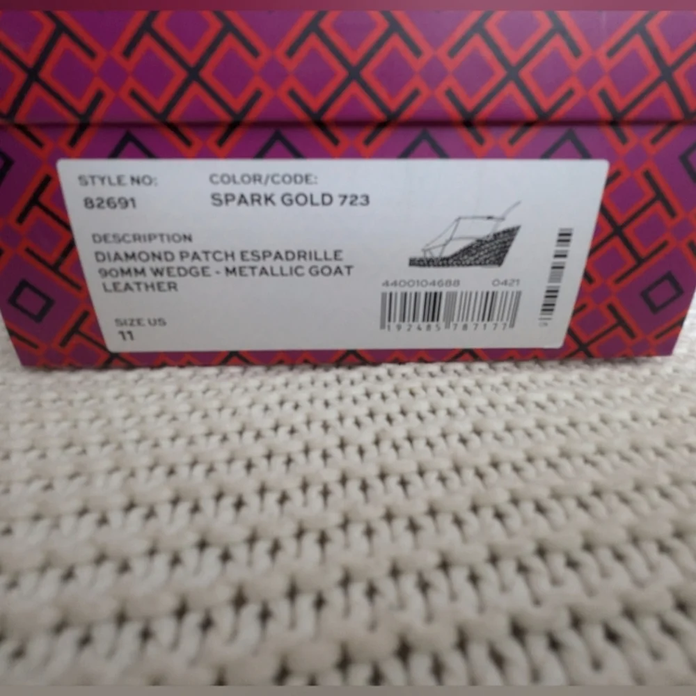 Tory Burch Diamond Patch Espadrilles, Gold Spark, US Size 11